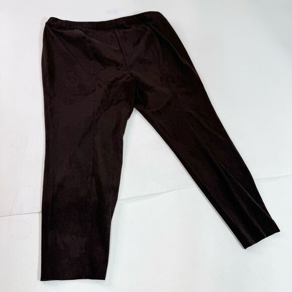 Talbots Pants Women 20W Brown Stretch Faux Leather Suede Velour Pull on Tapered - Picture 7 of 10